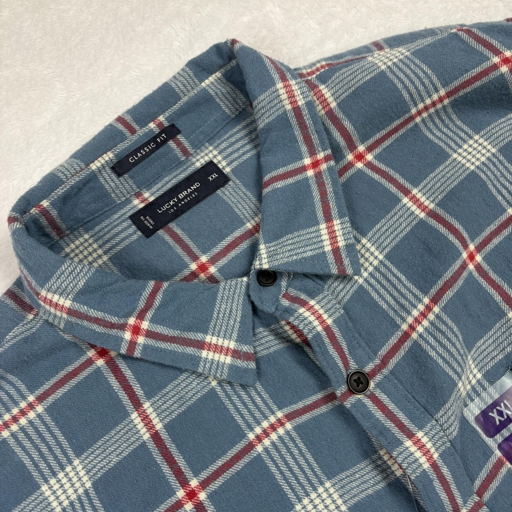 Lucky Brand Shirt Mens 2XL Blue Plaid Long Sleeve Button-Up Classic Fit